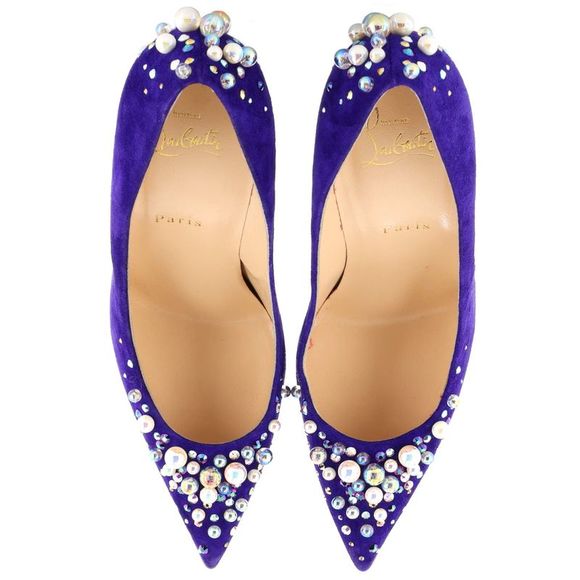 Christian Louboutin Women's Candidate Pumps Embellished Suede 100 Blue - Picture 2 of 4